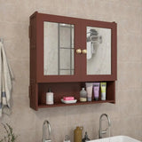 Space Saving Bathroom Mirror Cabinet with 5 Spacious Shelves with Brown Finish - Decor Smart
