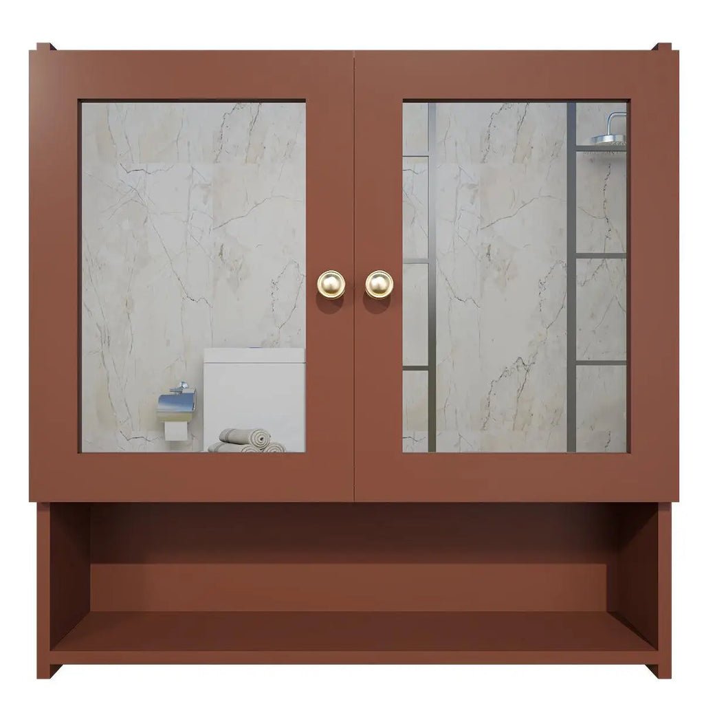 Space Saving Bathroom Mirror Cabinet with 5 Spacious Shelves with Brown Finish - Decor Smart