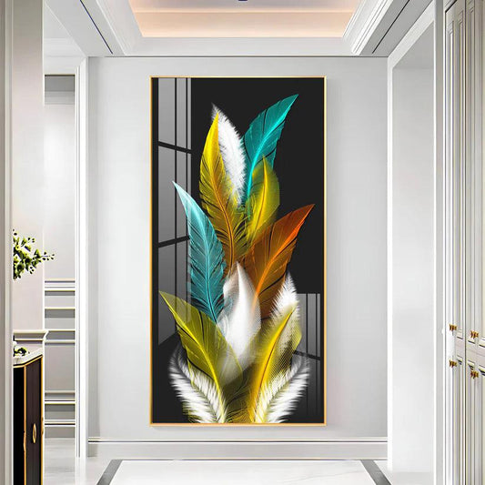 Sparkling Feathers Premium Acrylic Floating Vertical Wall Painting - Decor Smart