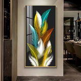 Sparkling Feathers Premium Acrylic Floating Vertical Wall Painting - Decor Smart