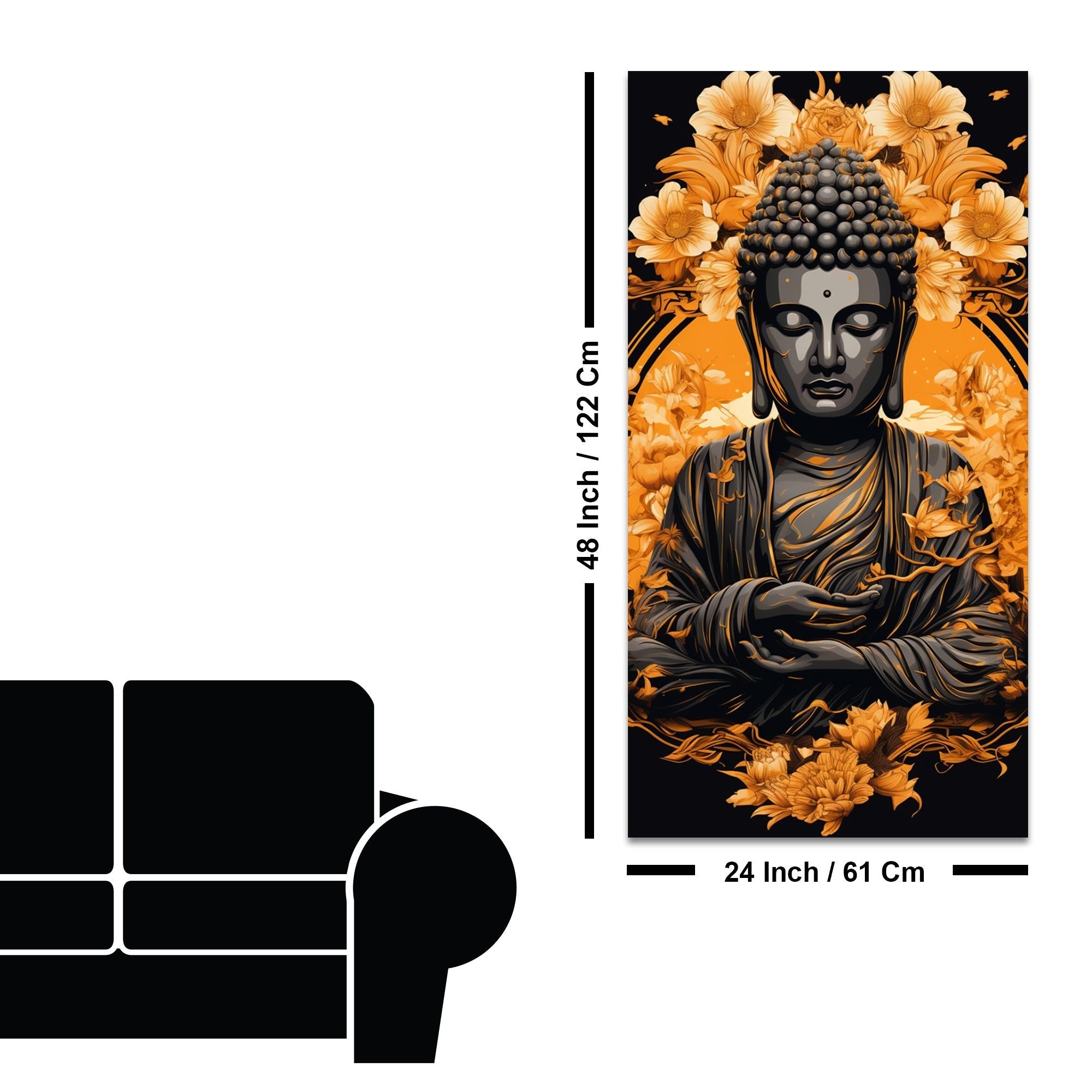 Spiritual Buddha Statue with Flowers Floral Art Canvas Wall Painting - Decor Smart