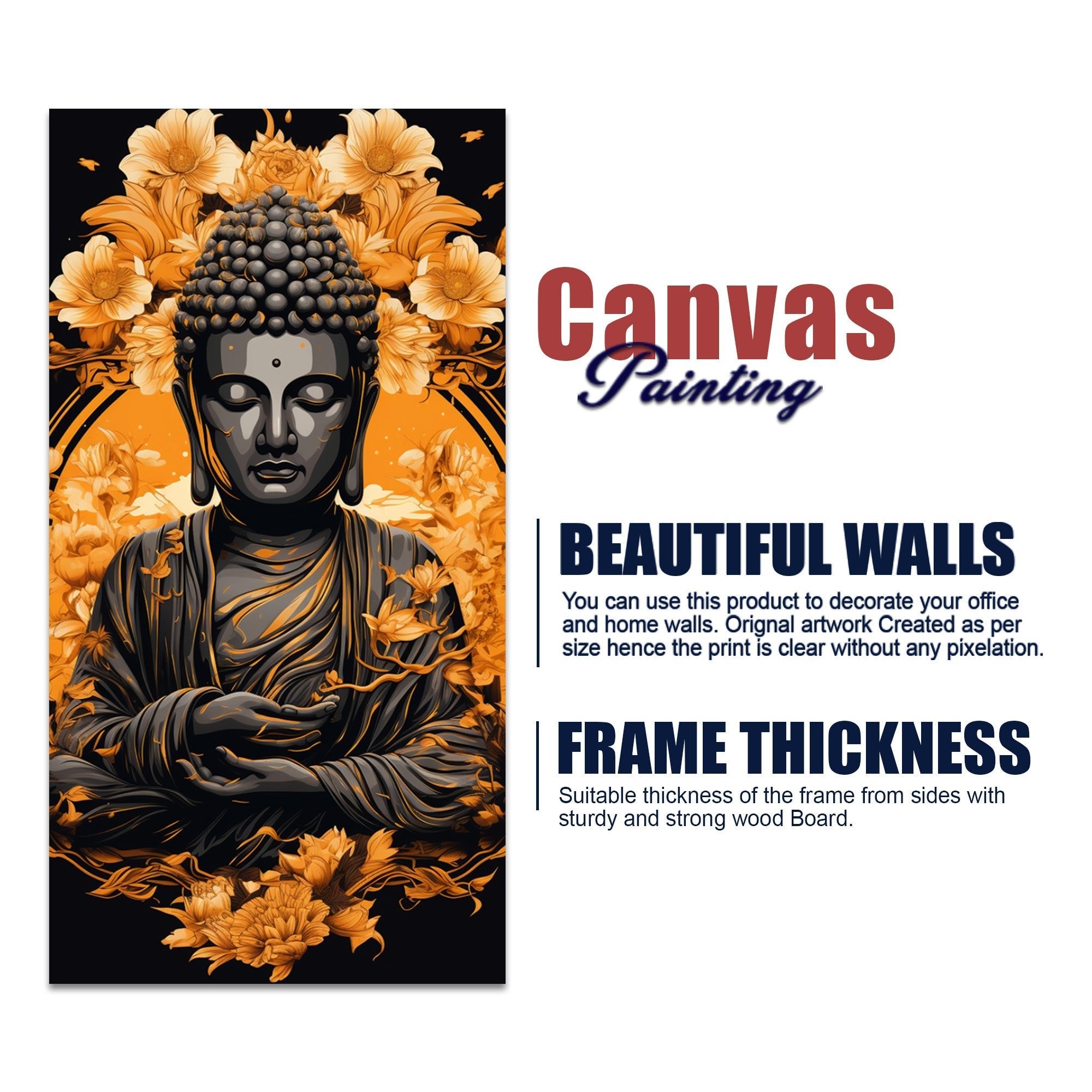 Spiritual Buddha Statue with Flowers Floral Art Canvas Wall Painting - Decor Smart