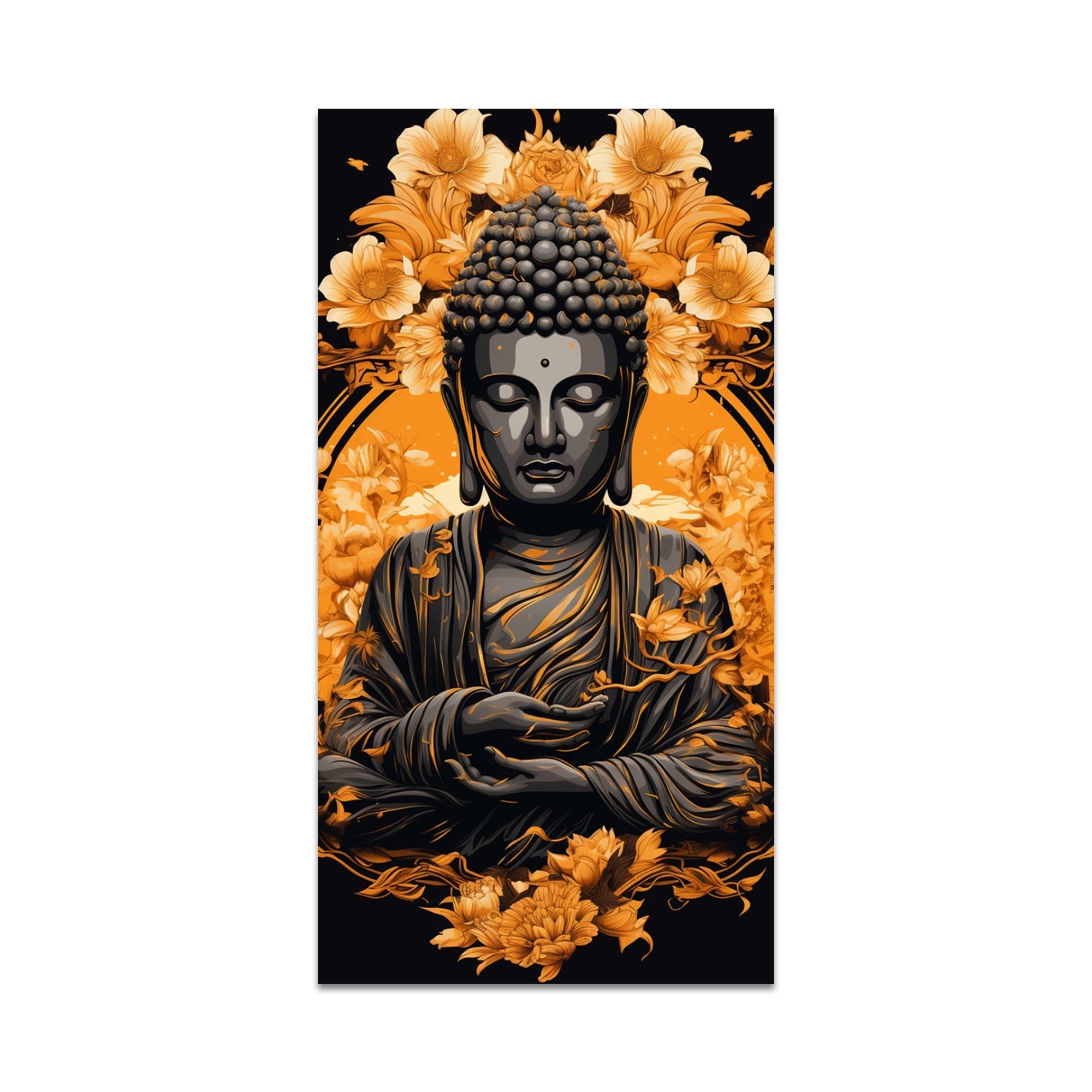 Spiritual Buddha Statue with Flowers Floral Art Canvas Wall Painting - Decor Smart