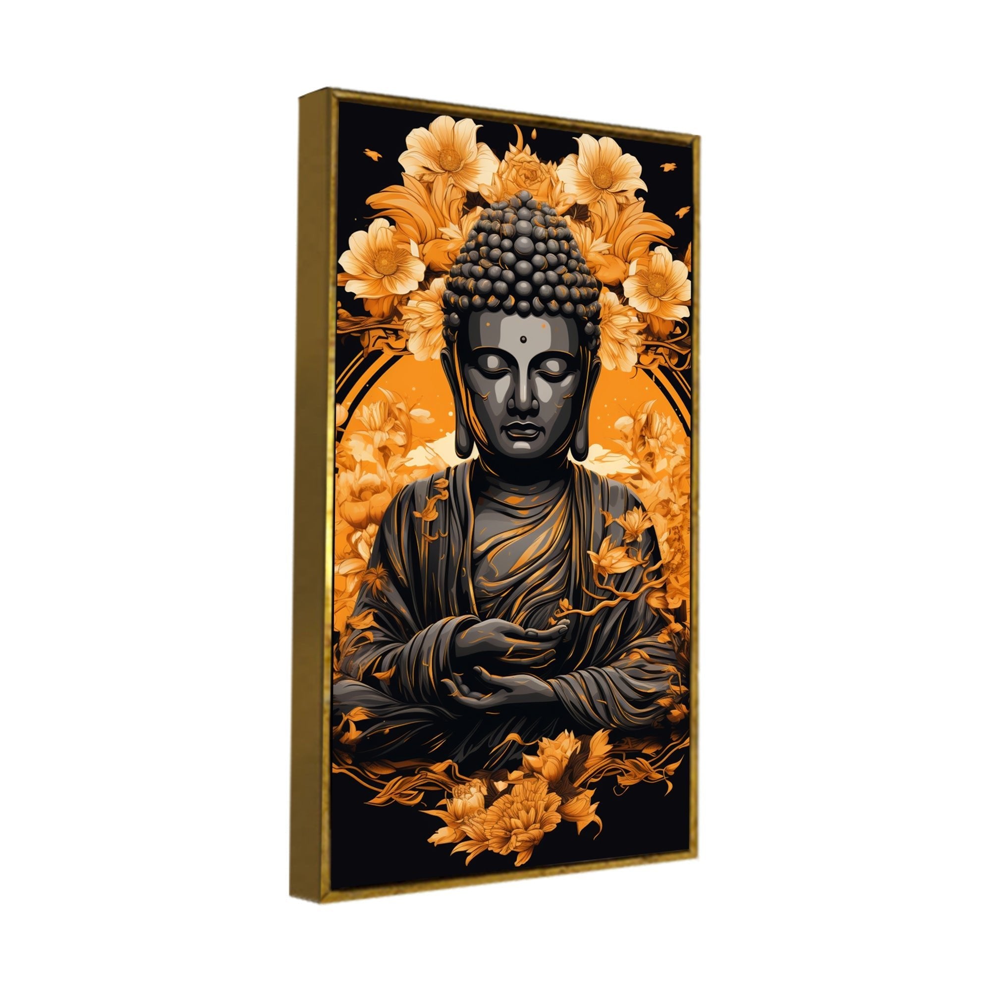 Spiritual Buddha Statue with Flowers Floral Art Canvas Wall Painting - Decor Smart