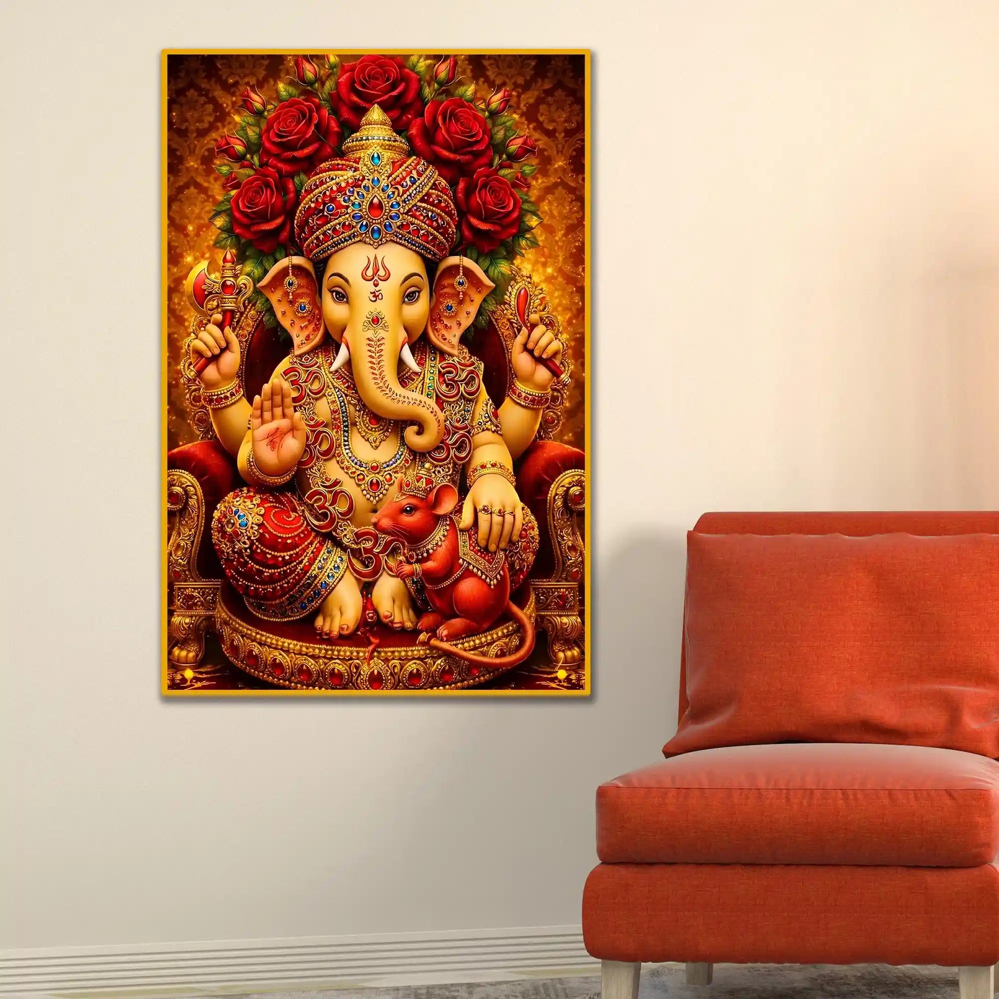 Spiritual Ganesha Portrait Floating Frame Crystal Wall Painting