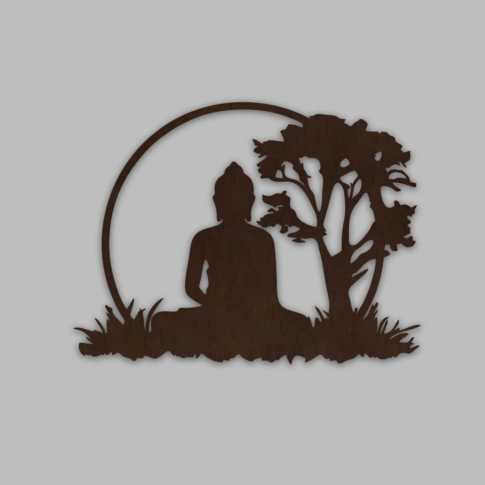 Spiritual God Buddha Art Backlit Wooden Wall Hanging with LED Night Light Walnut Finish - Decor Smart