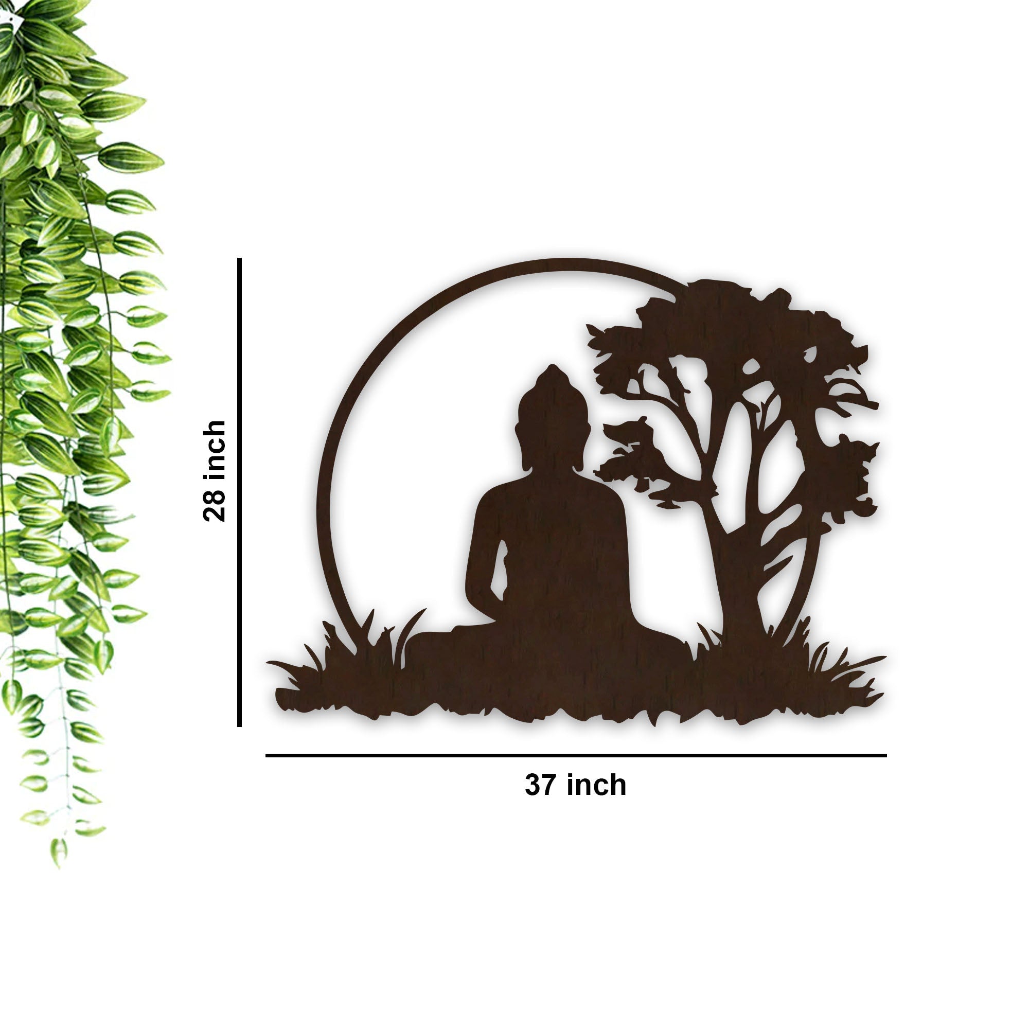 Spiritual God Buddha Art Backlit Wooden Wall Hanging with LED Night Light Walnut Finish - Decor Smart