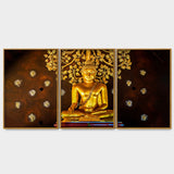 Spiritual Golden Gautam Buddha Floating Canvas Wall Painting Set of Three - Decor Smart