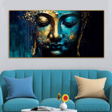 Spiritual Lord Budha face in Golden Canvas Touch Wall Painting - Decor Smart