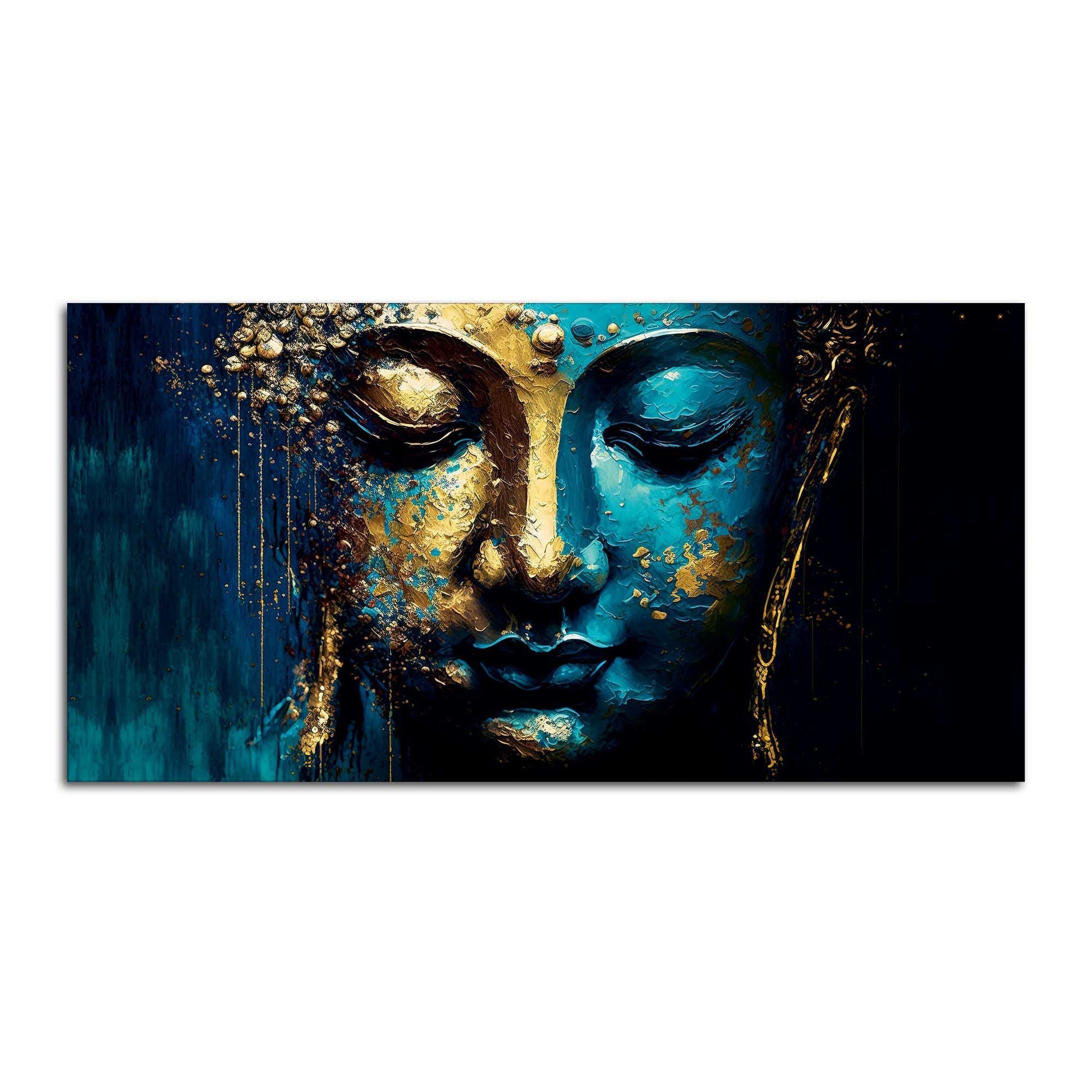 Spiritual Lord Budha face in Golden Canvas Touch Wall Painting - Decor Smart