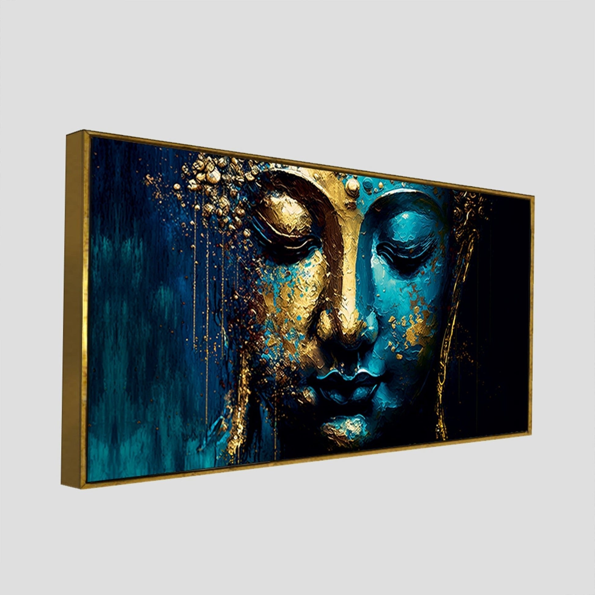 Spiritual Lord Budha face in Golden Canvas Touch Wall Painting - Decor Smart