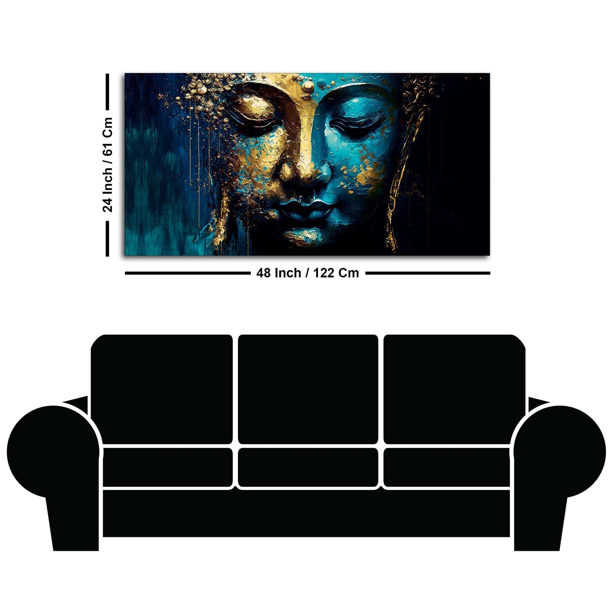 Spiritual Lord Budha face in Golden Canvas Touch Wall Painting - Decor Smart