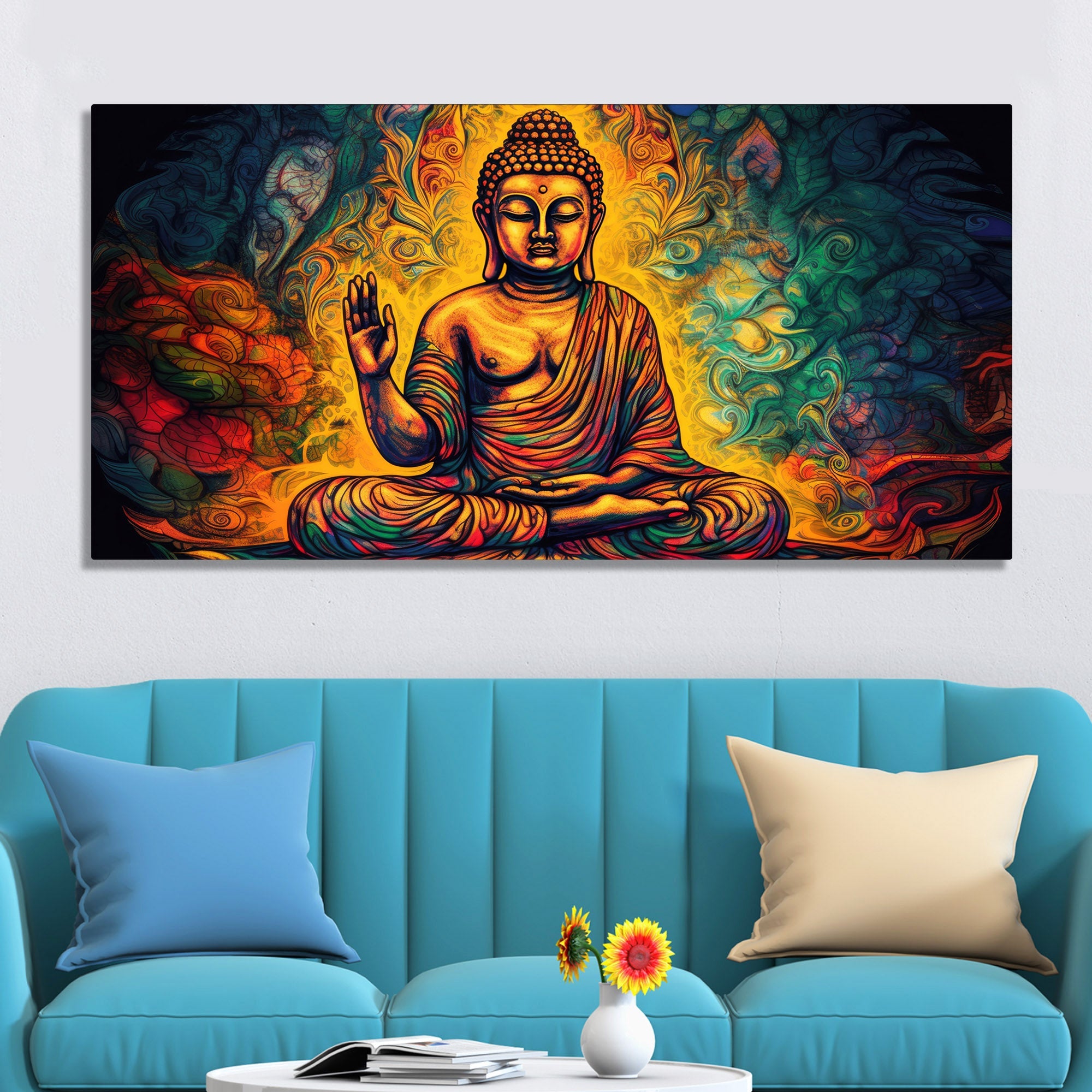 Spiritual Peaceful Gautam Buddha Textured Art Wooden Wall Painting