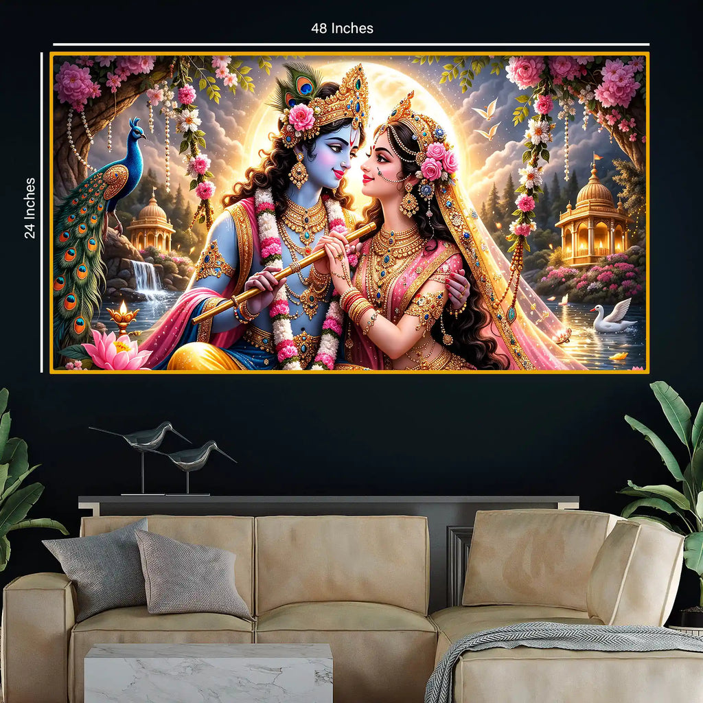 Spiritual Radha Krishna Crystal Glass Wall Painting