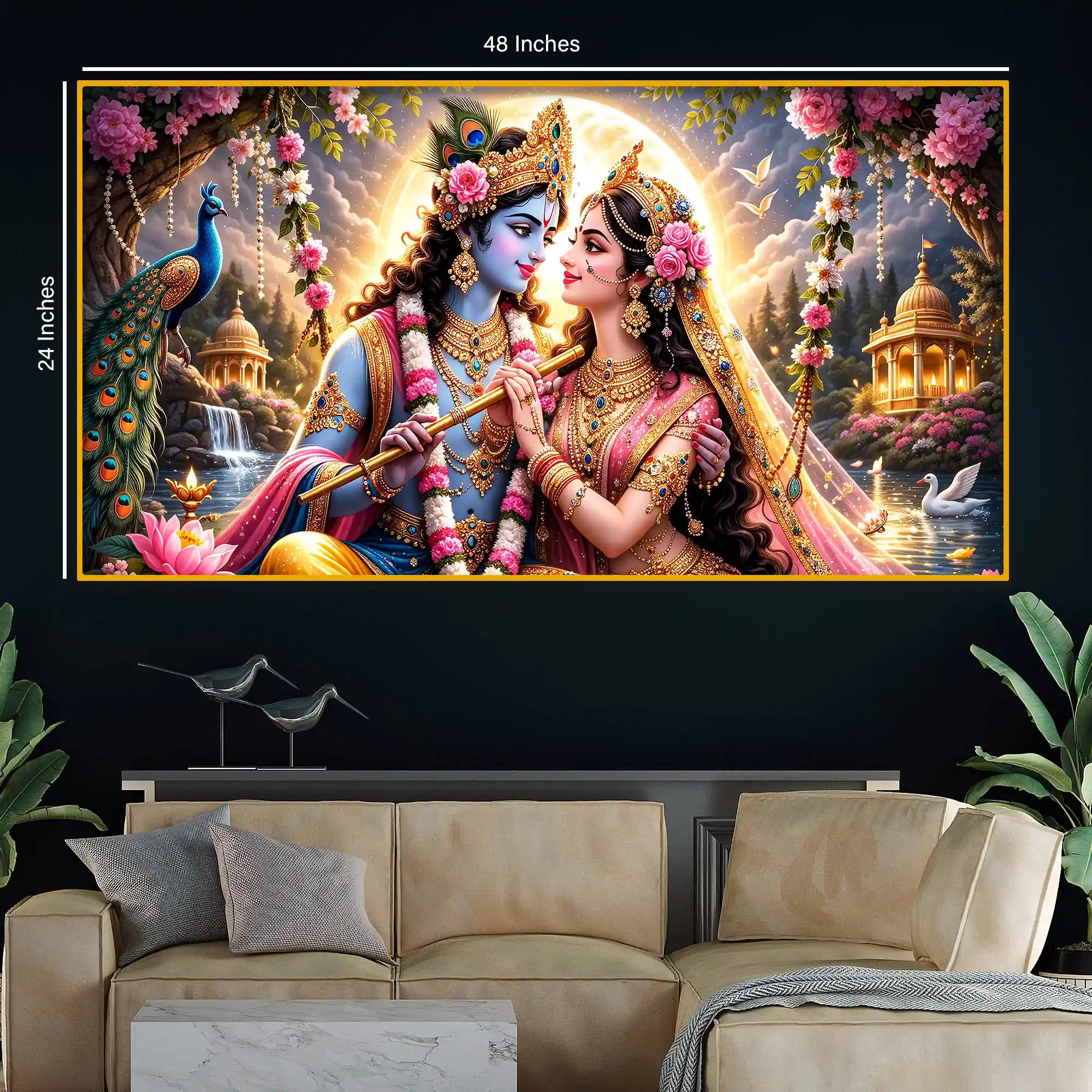 Spiritual Radha Krishna Crystal Glass Wall Painting
