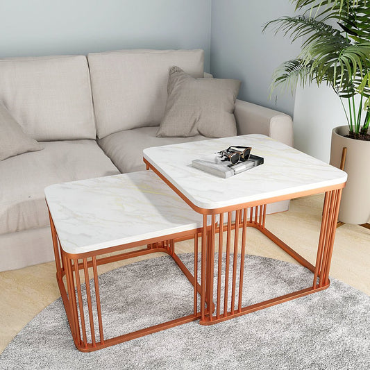 Square Copper Tethered Nesting Table Set of 2 - Decor Smart