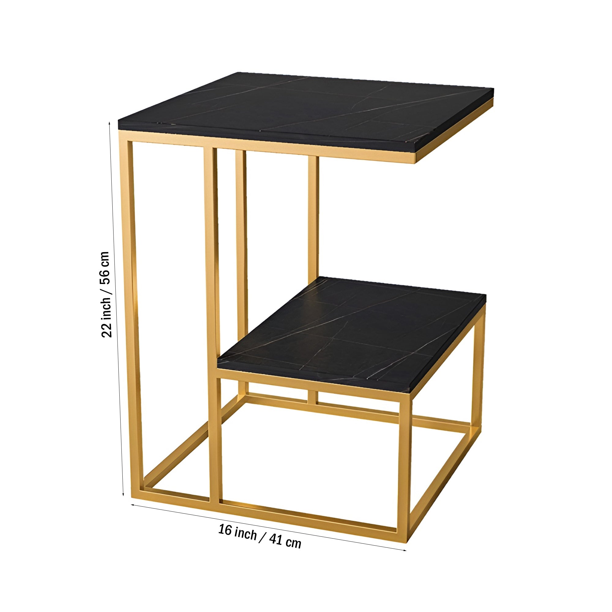 Square Geometric Elegant Golden Metal Finish Side Table with Black Marble - Decor Smart