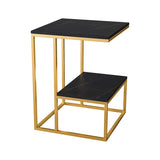 Square Geometric Elegant Golden Metal Finish Side Table with Black Marble - Decor Smart