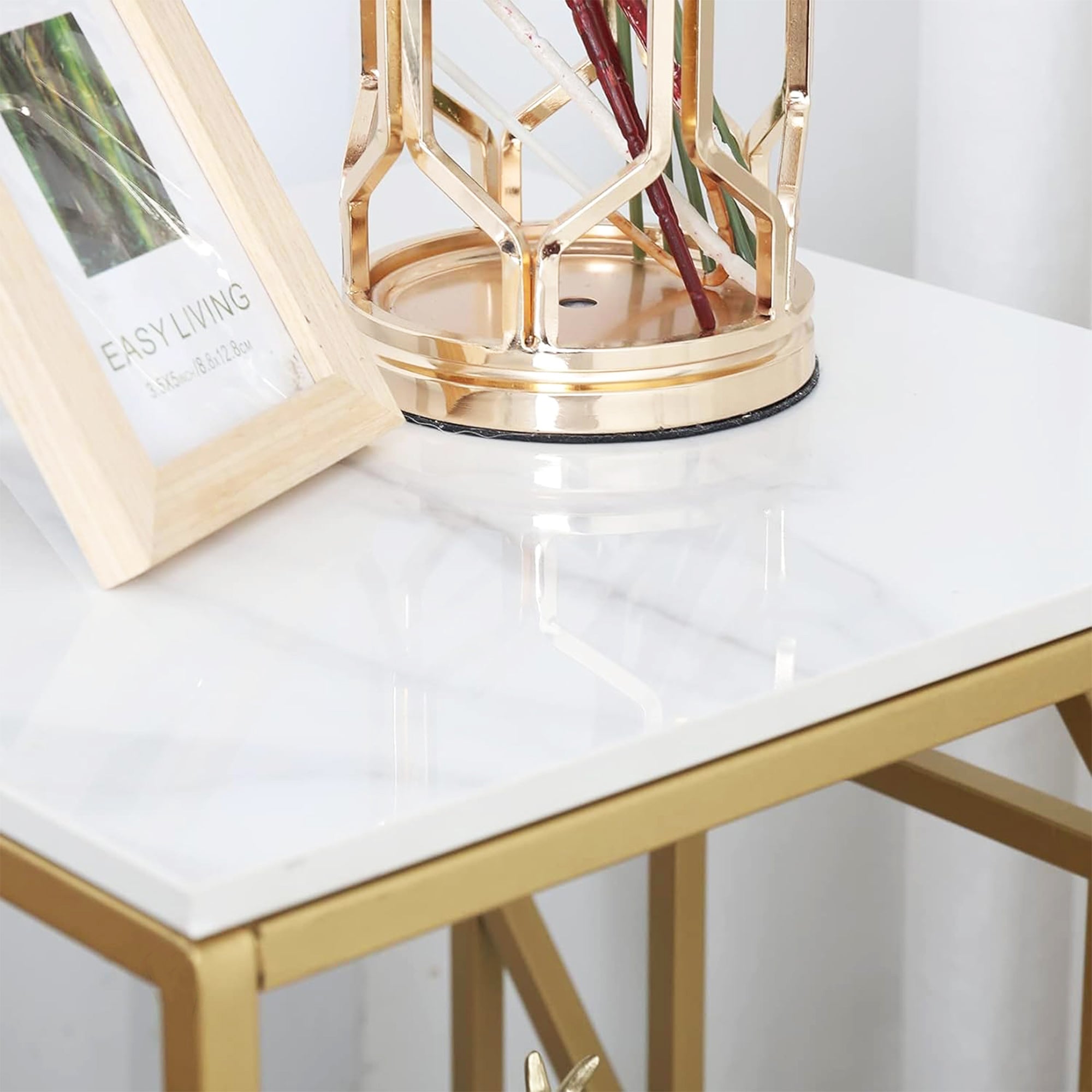 Square Geometric Rhombus Frame End Side Table with Golden Metal Finish - Decor Smart