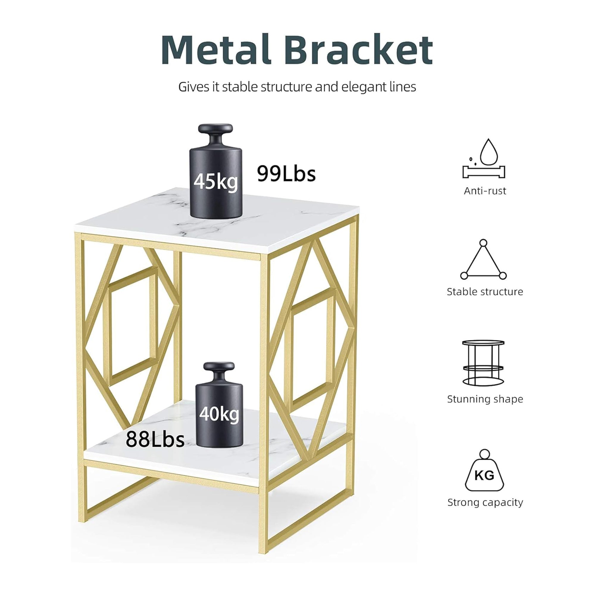 Square Geometric Rhombus Frame End Side Table with Golden Metal Finish - Decor Smart