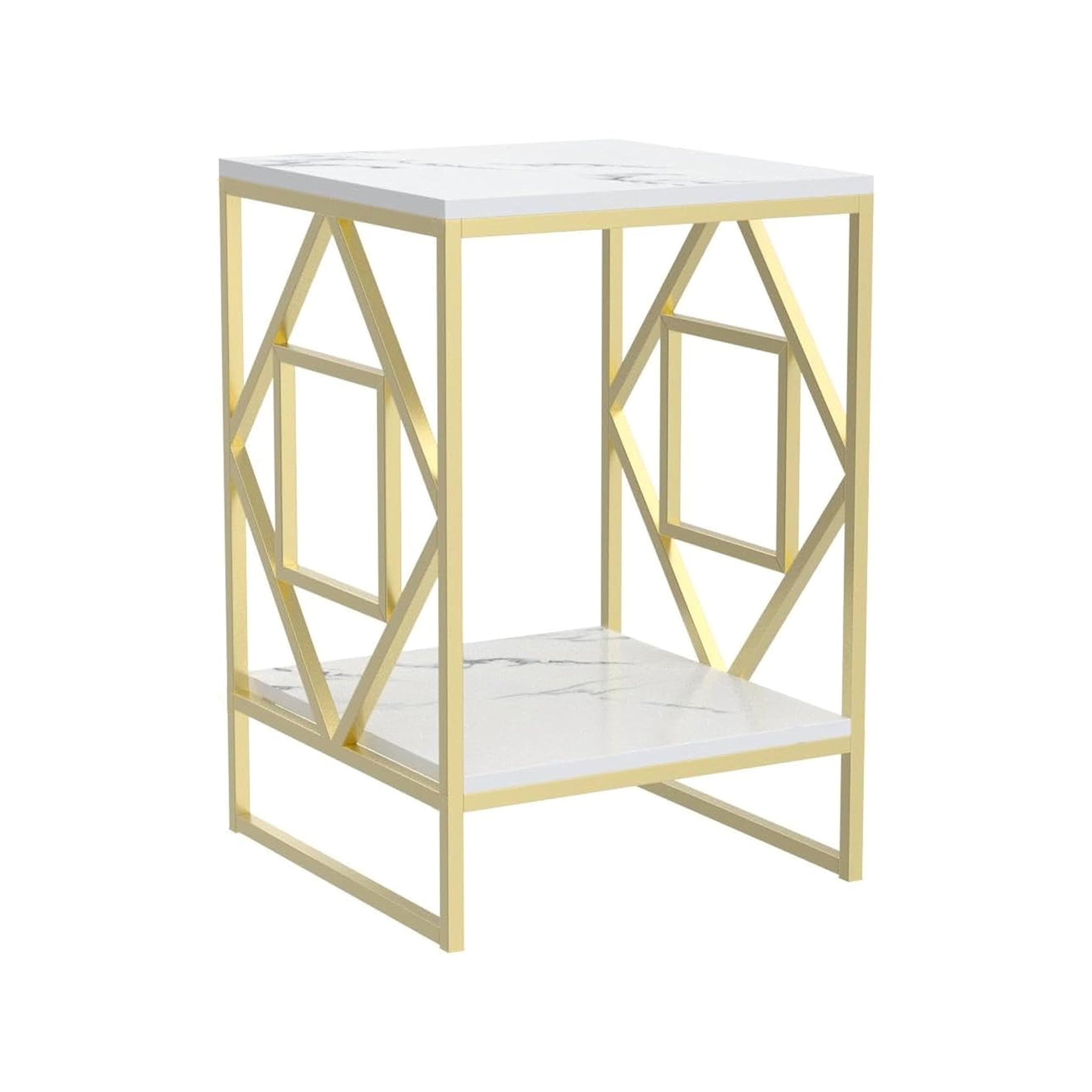 Square Geometric Rhombus Frame End Side Table with Golden Metal Finish - Decor Smart