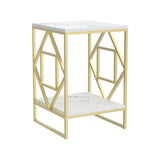 Square Geometric Rhombus Frame End Side Table with Golden Metal Finish - Decor Smart