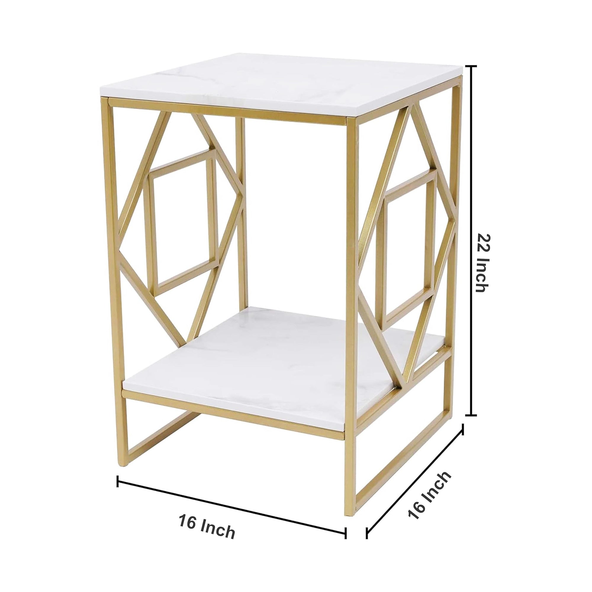 Square Geometric Rhombus Frame End Side Table with Golden Metal Finish - Decor Smart