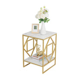 Square Geometric Rhombus Frame End Side Table with Golden Metal Finish - Decor Smart