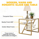 Square Shape Stylish Artistic Side Table with Golden Metal Finish - Decor Smart