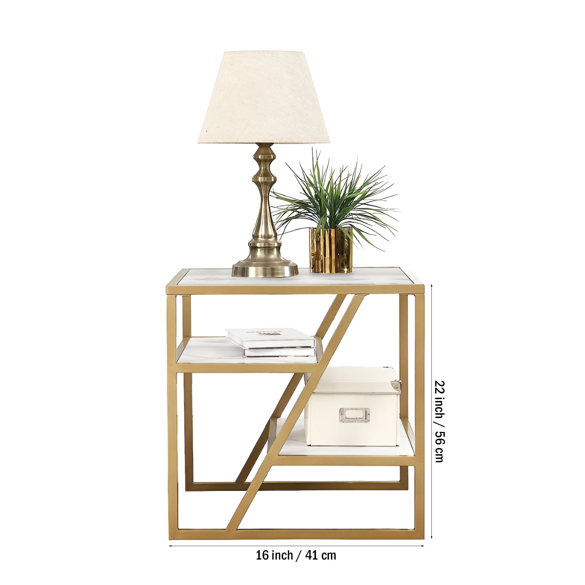 Square Shape Stylish Artistic Side Table with Golden Metal Finish - Decor Smart