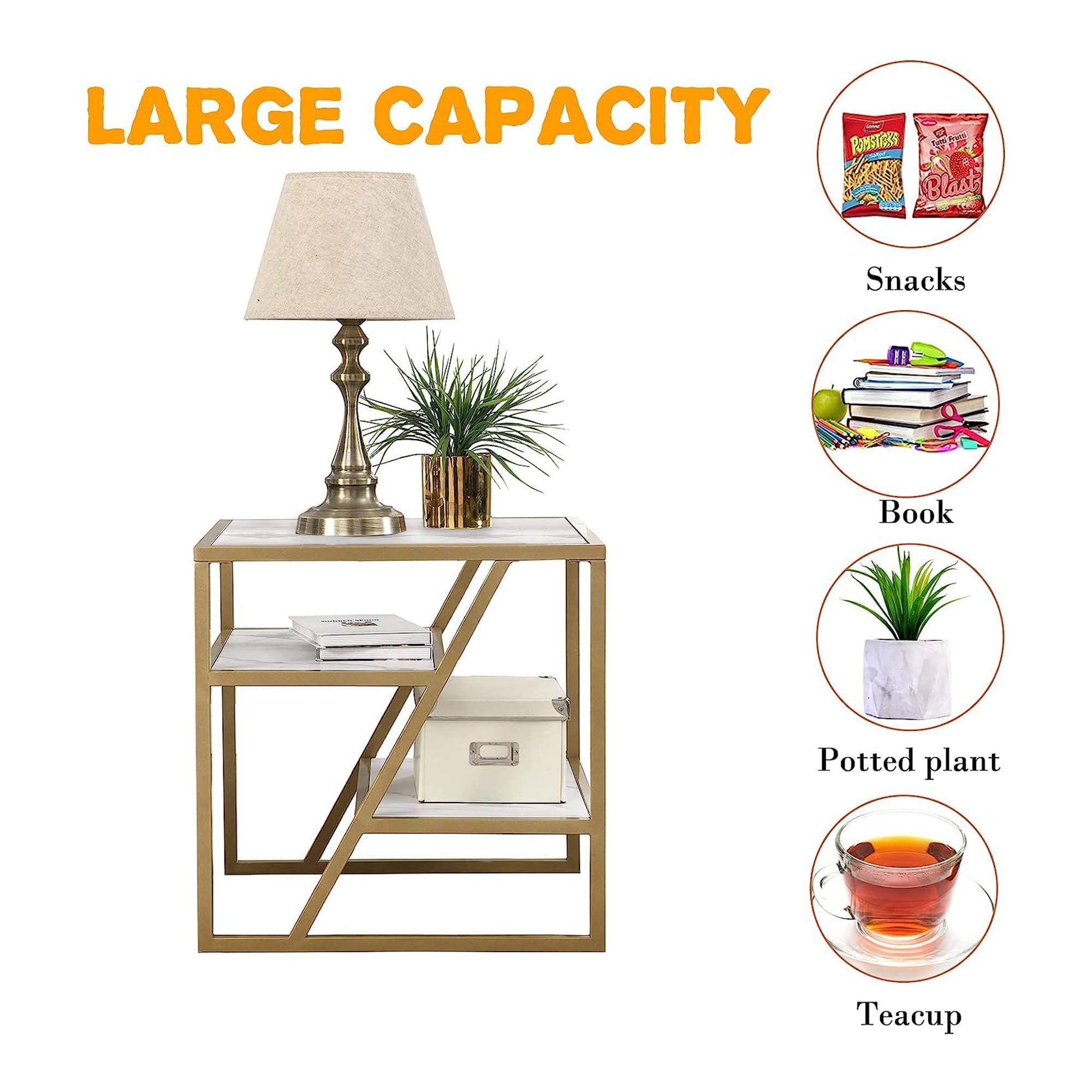 Square Shape Stylish Artistic Side Table with Golden Metal Finish - Decor Smart