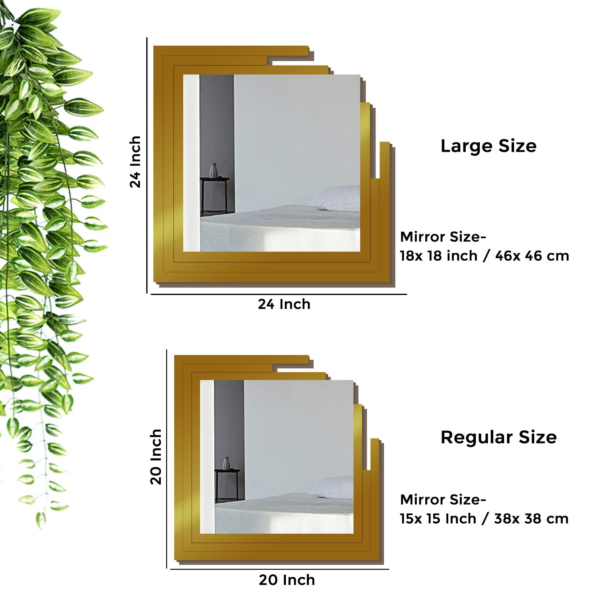 Square Shape Unique Design Wooden Wall Mirror With Gold Texture - Decor Smart