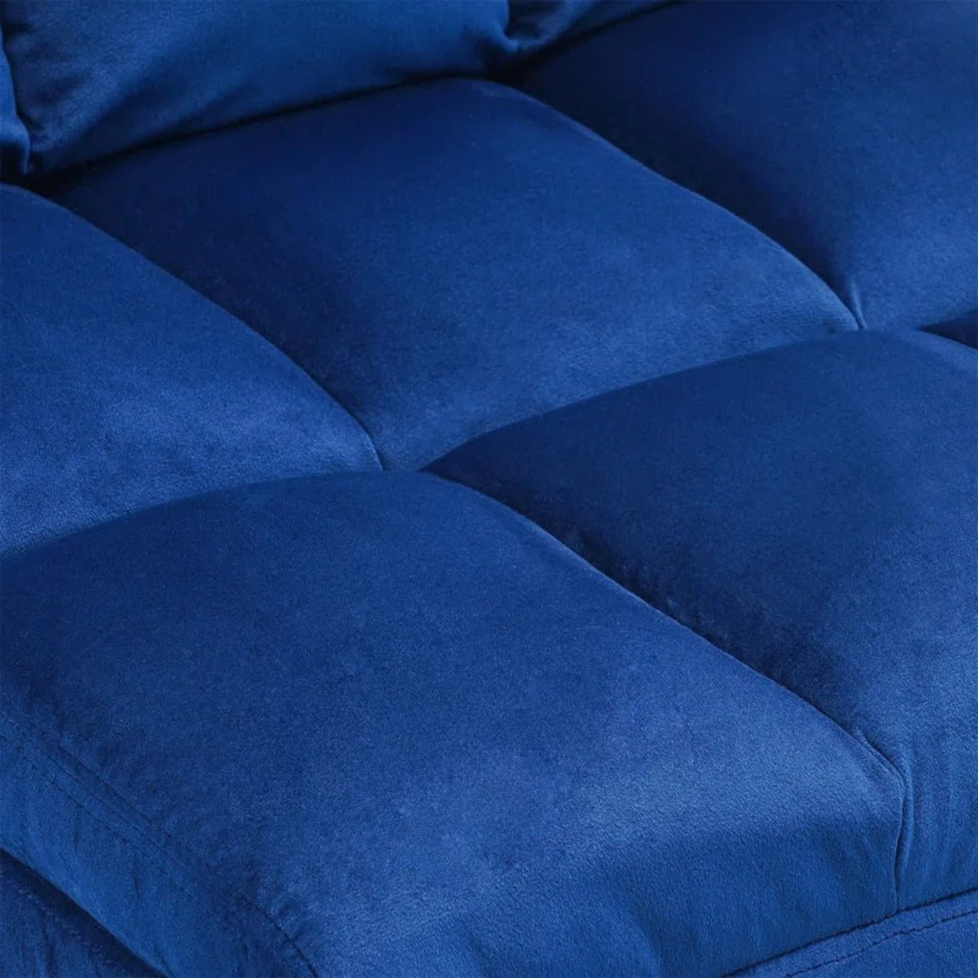 Square Tufted Design Blue Velvet Chair with Footrest - Decor Smart