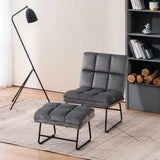 Square Tufted Style Grey Velvet Chair with Footrest - Decor Smart