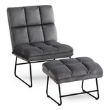 Square Tufted Style Grey Velvet Chair with Footrest - Decor Smart