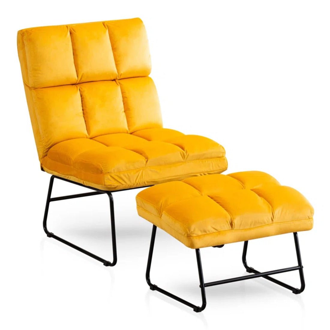 Square Tufted Style Yellow Velvet Chair with Footrest - Decor Smart