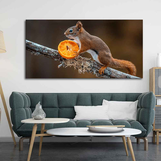 Squirrel on Tree Branch – Premium Canvas Wall Painting - Decor Smart