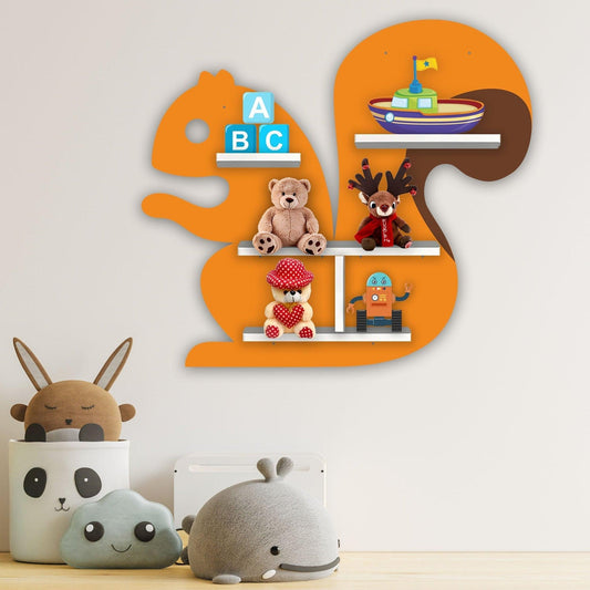 Squirrel Shape Wooden Wall Shelf LED Light Wall Shelf for Kids - Decor Smart