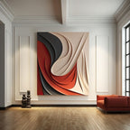 Statement 3D Wall Hanging with Red and Cream Wave Motif