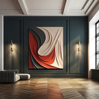 Statement 3D Wall Hanging with Red and Cream Wave Motif