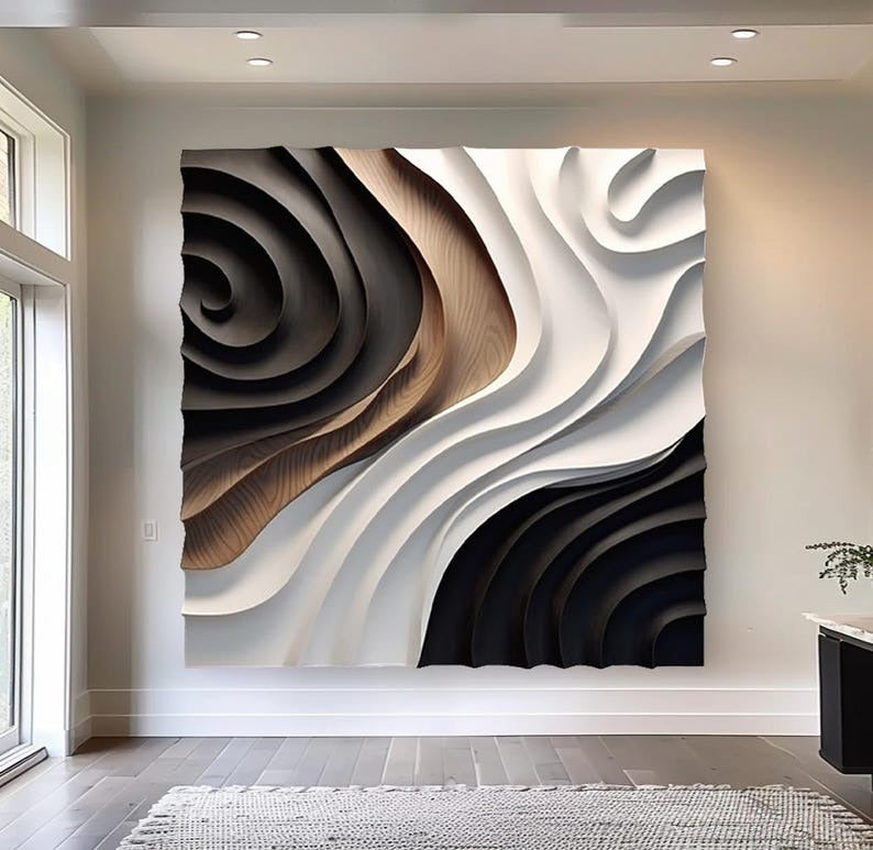 Statement Modern Wall Decor in Black White and Brown
