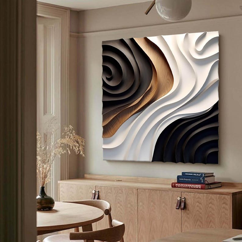 Statement Modern Wall Decor in Black White and Brown