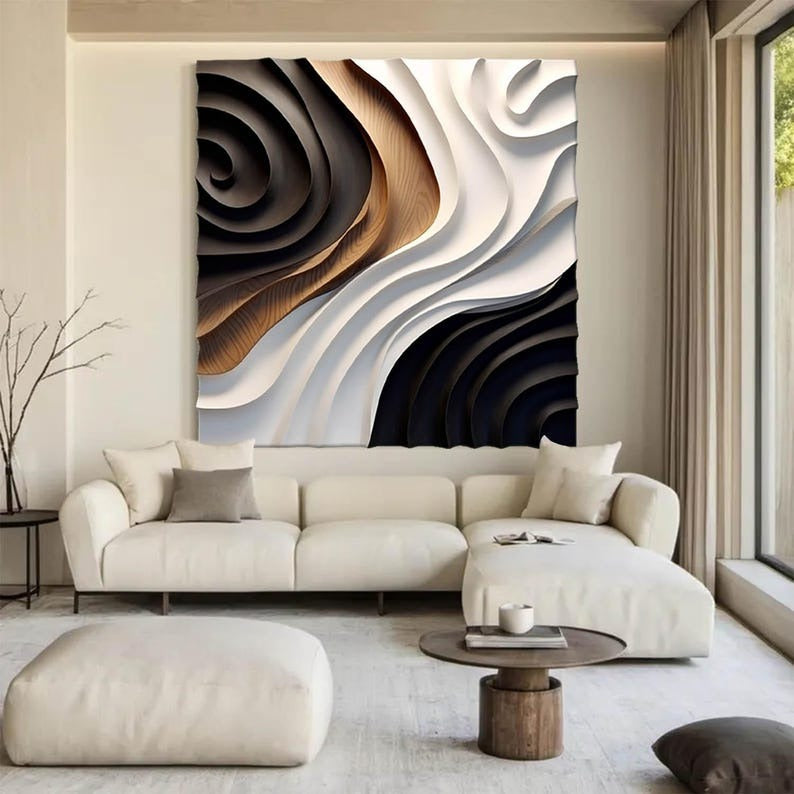 Statement Modern Wall Decor in Black White and Brown