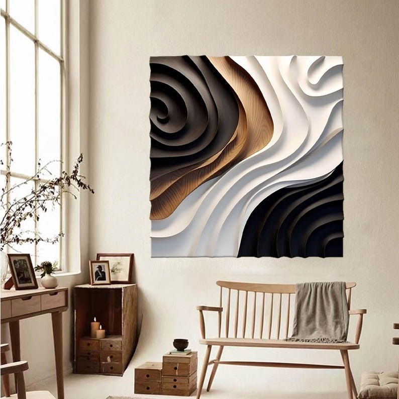 Statement Modern Wall Decor in Black White and Brown