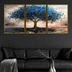 Stunning Abstract Blue Tree Floating Frame Crystal Wall Painting Set of 3