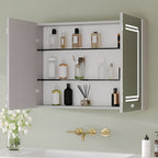 Stylish Double Panel Mirror Cabinet with LED Border and Storage
