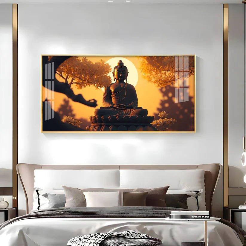 Sunset Fall Meditating Buddha Premium Acrylic Floating Wall Painting - Decor Smart