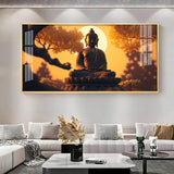 Sunset Fall Meditating Buddha Premium Acrylic Floating Wall Painting - Decor Smart