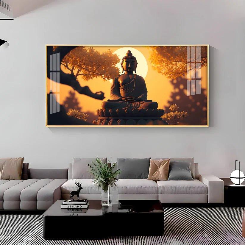 Sunset Fall Meditating Buddha Premium Acrylic Floating Wall Painting - Decor Smart