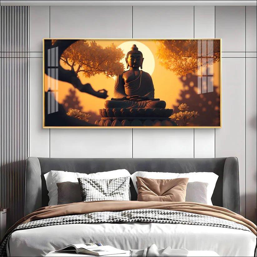 Sunset Fall Meditating Buddha Premium Acrylic Floating Wall Painting - Decor Smart